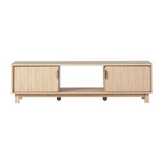 the sideboard is made out of wood and has two doors on one side, with drawers