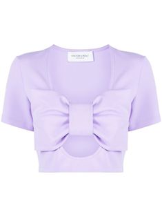 lavender purple cotton large bow embellishment to the chest cut-out detailing scooped neck short sleeves cropped hem Pastel Tops, Lavender Outfit, Lavender Tops, 80’s Fashion, Preformance Outfits, Kawaii Fashion Outfits, Viktor & Rolf, Bow Tops, Fashion Wishlist