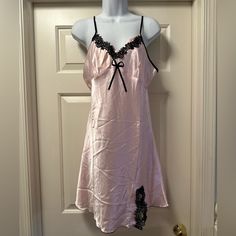 Nwt Light Pink Nighty With Black Lace Accents Size Large Pit To Pit Measurement 19 Inches Laying Flat Bundle With Items From My Closet To Save Big! Chemise, Lace Pjs, Babydoll Dress Nightwear, Pink Nighty, Silk Nighty, Nightwear Outfits, Red Lace Lingerie, Doll Closet, Silk Chemise