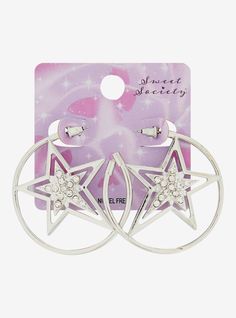 Channel some star power to your outfit with these hoop earrings! This statement jewelry piece has a star in the center of the hoop that's filled with rhinestones.3 14"Nickel-free alloy; acrylicImported Mcbling Jewelry, 2000s Accessories, 2000s Jewelry, Scene Jewelry, Jewelry Y2k, Y2k Earrings, Rhinestone Hoop Earrings, Dope Jewelry Accessories, Star Hoop Earrings