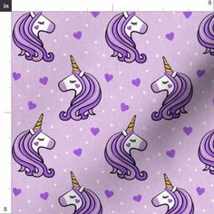 purple and blue unicorns with hearts on a light green background, the pattern is very colorful