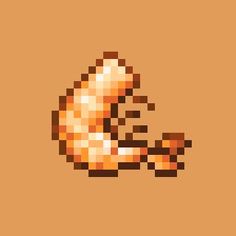 an orange pixel art piece on a brown background, with the image of a hand holding a