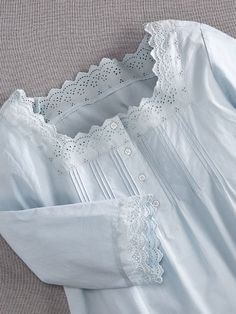 Serenity Is Yours When You Slip Into This Soft Blue Nightgown Adorned with Pretty Eyelet Vintage Blue Nightgown, French Sleepwear, Blue Nightgown, Victorian Nightgown, Nightgown Pattern, Sleep Gown, Purple Lingerie, Cotton Nightgown