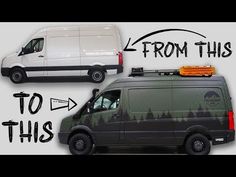 a van with the words from this to this written in black and white on it