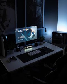 a desktop computer sitting on top of a white desk