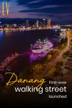 an aerial view of a city at night with the words, dancing walking street launched