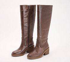 Who doesn't love a gorgeous tall leather boot for those cooler months? These beauties pair perfectly with anything from leggings to midi dresses. From Vince Camuto. Mid Calf Boots Outfit, Calf Boots Outfit, Thrift Outfit, Wide Calf Boots For Women, Knee High Brown Boots, Tall Boots Outfit, Shaft Boots, Dress And Boots, Vince Camuto Boots