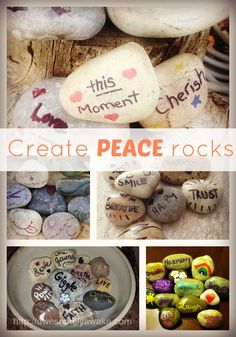 some rocks with writing on them and the words create peace rocks