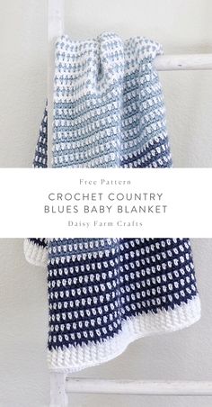 crochet country blues baby blanket with text overlay