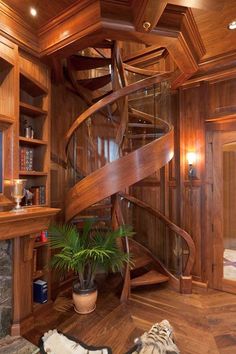 there is a spiral staircase in the room