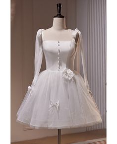 Get 10% off now! Buy polka dots short tulle ballgown white homecoming dress with butterflies straps at cheap price online. Free stable shipping and pro custom service since 2009. White Prom Dresses, Prom Dresses Short White, White Prom Dresses Short, Short White Prom Dresses, White Prom Dress Short, Formal Homecoming Dresses, White Homecoming Dresses, Tulle Party Dress, White Prom