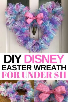 a diy disney wreath for under $ 1 is shown with the words, diy disney easter wreath for under $ 1