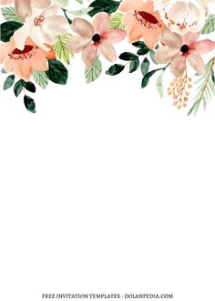 a watercolor floral border with leaves and flowers on the bottom, in peach tones