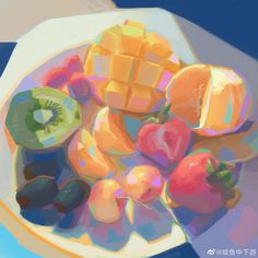 a painting of some fruit on a plate