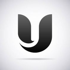 black and white letter u logo design with shadow on grey background, suitable for use in business