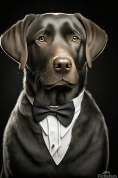 a black dog wearing a tuxedo and bow tie