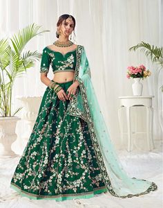 Dark Green and Mint Embroidered Silk Lehenga– Lashkaraa Engagement Lehenga, Choli Blouse, Green Lehenga, Lehenga Skirt, Net Lehenga, Lehenga Choli Online, Designer Lehenga Choli, Silk Lehenga, Indian Attire