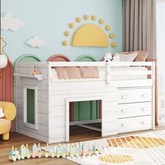 a child's bedroom decorated in pastel colors