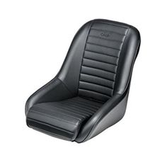an image of a black leather seat on a white background with the word alco written in