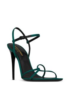 Saint Laurent Clara 110mm Sandals - Farfetch Emerald High Heels, Heels For Wide Feet Fit Elegant, Saint Laurent Heels, Sandals High Heels, Black Stiletto Heels, Fashion Shoes Heels, Green Heels