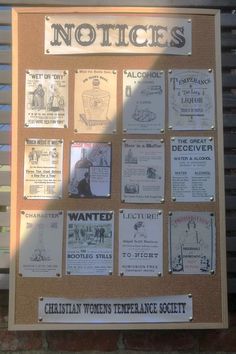 a bulletin board with many different types of women's t - shirts on it