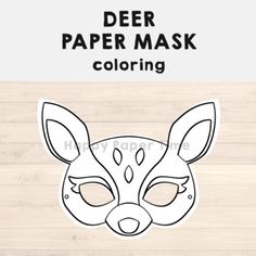 deer mask with the words deer paper mask coloring in black and white on a wooden background
