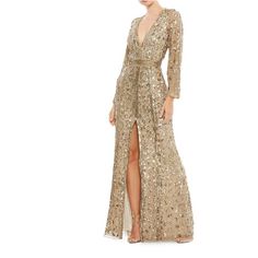 Reposhing This Item I Purchased From @Le_posh_closet. Loved It, But Ready To Rotate For Something New. I Did Not Receive This Dress On Time For My Event. It Is Still New Original State. Questions? Leave A Comment Below! Gold Formal Dress, Gown Gold, Sequin Evening Gowns, Long Sleeve Evening Gowns, Gold Gown, Sheath Gown, Mac Duggal Dresses, Gold Sequin Dress, Sleeve Gown