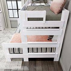 the bunk bed is made out of white wood