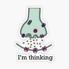 a sticker that says i'm thinking with an image of a flask