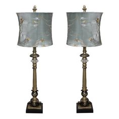 a pair of lamps sitting next to each other