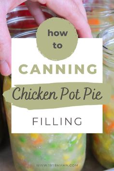 Learn how to pressure can this chicken pot pie recipe to use for filling up a pie crust or just top it with some biscuits and throw this chicken pot pie recipe in the oven! Pie, Chicken Pot Pie Canning Recipe, Canning Pot Pie Filling, Canning Turkey Pot Pie Filling, Canning Chicken Pot Pie Filling, Jar Food Gifts