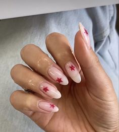 Unghie Sfumate, Summery Nails, Red Nail Designs, Aycrlic Nails, Soft Nails, Nail Jewelry, Star Nails