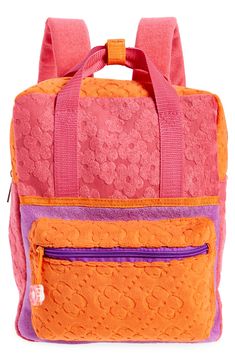 Your kiddo can head out for any adventure with this bright, colorblock backpack made from floral-patterned terry cloth. Top zip closure Top carry handles; adjustable backpack straps Exterior zip pocket Lined Textile Imported Colorblock Backpack, Roxy Backpacks, Cloth Backpack, Backpack Outfit, Orange Backpacks, Kids Backpack, Ric Rac, Backpack Straps, Girl Backpacks