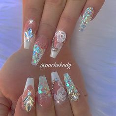 Nails by @pachekedg ❤️❤️❤️ #orlandonails #kissimme #nails #nails #nailstagram #nailshop #nailsart #nailsorlando #orlandofl #florida Bling Nails, Bridal Nails, Special Nails, Glam Nails, Diamond Nails, Luxury Nails, Coffin Nails Designs, Fancy Nails, Best Acrylic Nails