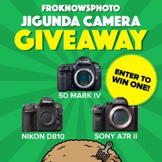 an advertisement for the nikon d900 camera give - away contest, which features three cameras