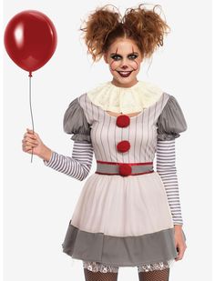 Creepy Clown Costume | Hot Topic It Pennywise Costume, Creepy Clown Costume, Scary Clown Costume, Leg Avenue Costumes, Clown Dress, Clown Halloween Costumes, Creepy Halloween Costumes, Creepy Costumes, Female Clown