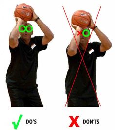 a man holding a basketball over his head with two arrows pointing to the same ball