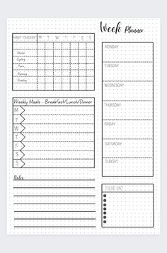 a printable weekly planner is shown in black and white, with the words week to month written on it