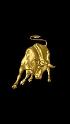 a gold bull with an angel on it's back is flying through the air