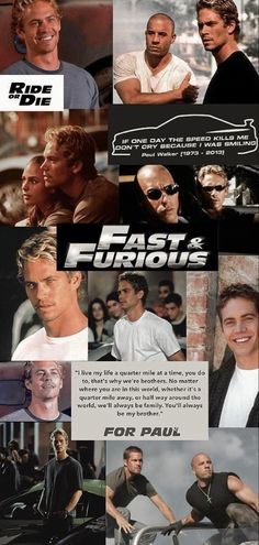 the fast and the furious movie poster is shown in multiple different pictures, including two men