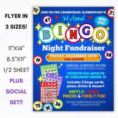 a flyer for a children's birthday party with the words bingo night fundraiser on it