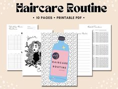the printable hair care routine is displayed on top of a pink and white background