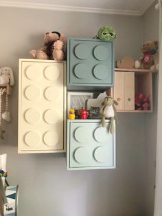 a toy storage unit in a child's room
