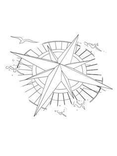 a black and white drawing of a compass