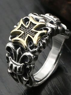 Anchor Flower, Iron Cross Ring, Retro Goth, Punk Man, Sterling Silver Skull Rings, King Ring, Rings Mens, Trend Accessories