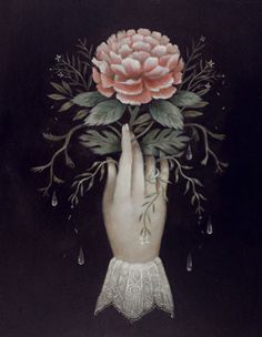 a painting of a hand holding a flower