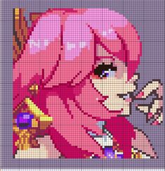 Danganronpa Kandi Pattern, Hatsune Miku Pixel Art Grid, Yae Miko Pixel Art, Genshin Impact Pixel Art Grid, Genshin Pixel Art Grid, Anime Pixel Art Grid Easy, Pixel Art Genshin, Genshin Pixel Art, Anime Pixel Art Grid