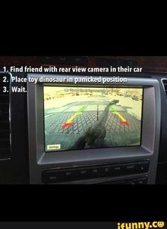 an image of a car screen with the text, find friend with rear view camera in their car