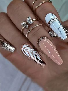 Multicolor  Collar   Striped Color Nails Embellished   Nail,Hand & Foot Care Nail Korean, Fairy Nails, Nail 2023, Nails Y2k, Nagel Tips, Nail Acrylic, Coffin Press On Nails, Nail Type, Y2k Nails