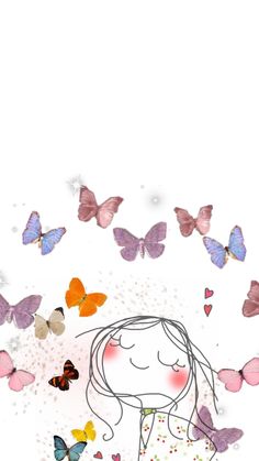 a drawing of a girl surrounded by butterflies